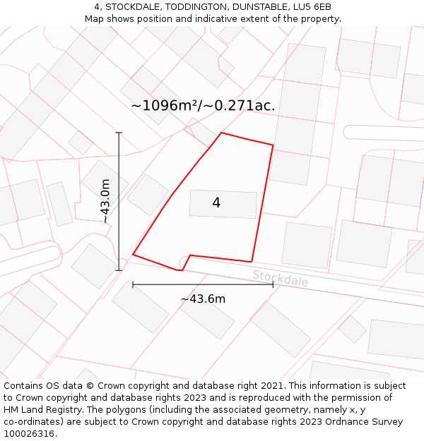 4, STOCKDALE, TODDINGTON, DUNSTABLE, LU5 6EB: Plot and title map