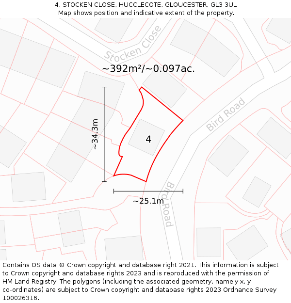 4, STOCKEN CLOSE, HUCCLECOTE, GLOUCESTER, GL3 3UL: Plot and title map