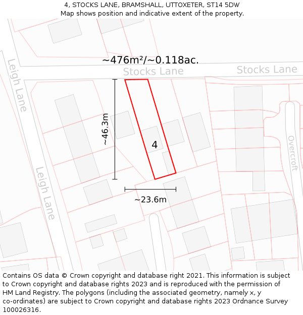 4, STOCKS LANE, BRAMSHALL, UTTOXETER, ST14 5DW: Plot and title map