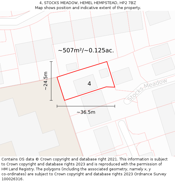 4, STOCKS MEADOW, HEMEL HEMPSTEAD, HP2 7BZ: Plot and title map