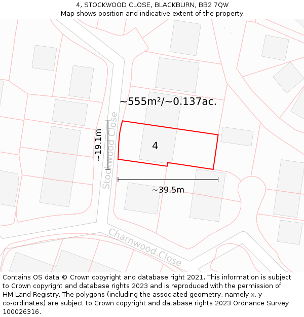4, STOCKWOOD CLOSE, BLACKBURN, BB2 7QW: Plot and title map