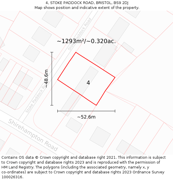 4, STOKE PADDOCK ROAD, BRISTOL, BS9 2DJ: Plot and title map