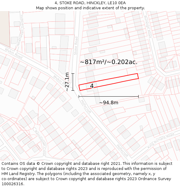 4, STOKE ROAD, HINCKLEY, LE10 0EA: Plot and title map