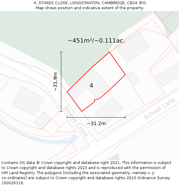 4, STOKES CLOSE, LONGSTANTON, CAMBRIDGE, CB24 3FG: Plot and title map