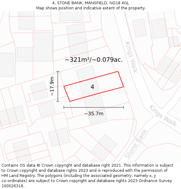 4, STONE BANK, MANSFIELD, NG18 4GL: Plot and title map