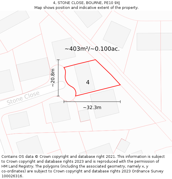 4, STONE CLOSE, BOURNE, PE10 9XJ: Plot and title map