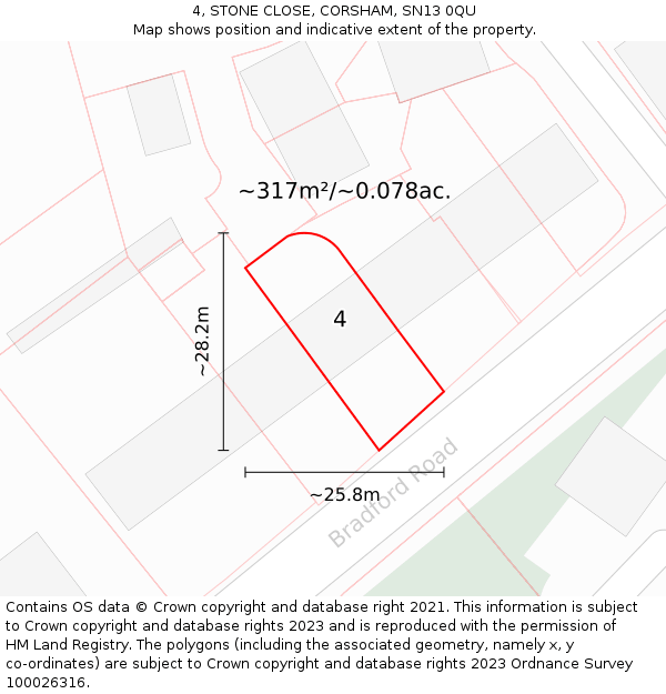 4, STONE CLOSE, CORSHAM, SN13 0QU: Plot and title map