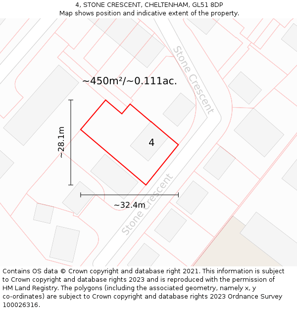 4, STONE CRESCENT, CHELTENHAM, GL51 8DP: Plot and title map