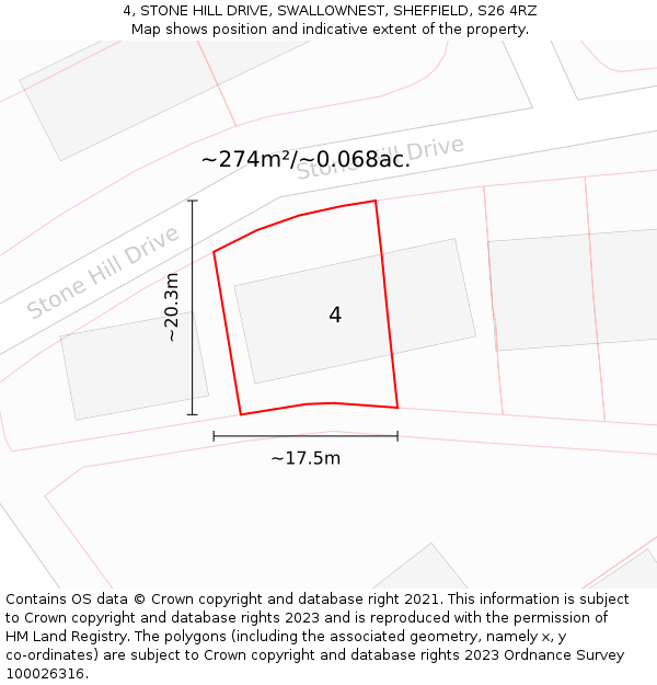 4, STONE HILL DRIVE, SWALLOWNEST, SHEFFIELD, S26 4RZ: Plot and title map