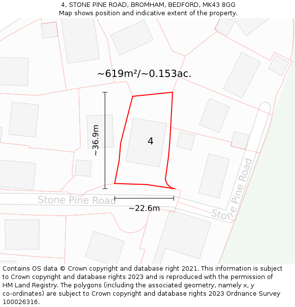 4, STONE PINE ROAD, BROMHAM, BEDFORD, MK43 8GG: Plot and title map