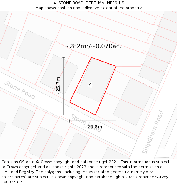 4, STONE ROAD, DEREHAM, NR19 1JS: Plot and title map