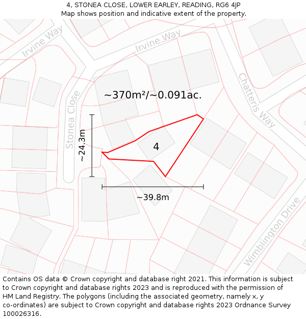 4, STONEA CLOSE, LOWER EARLEY, READING, RG6 4JP: Plot and title map