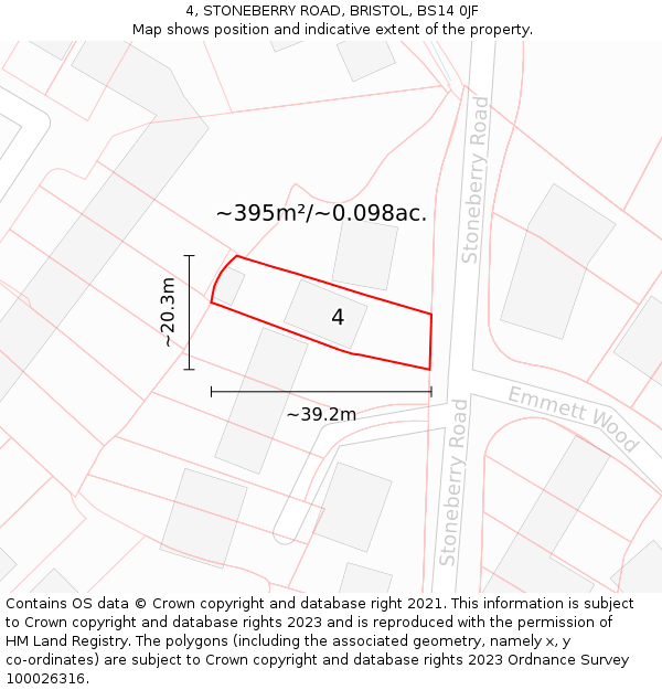 4, STONEBERRY ROAD, BRISTOL, BS14 0JF: Plot and title map