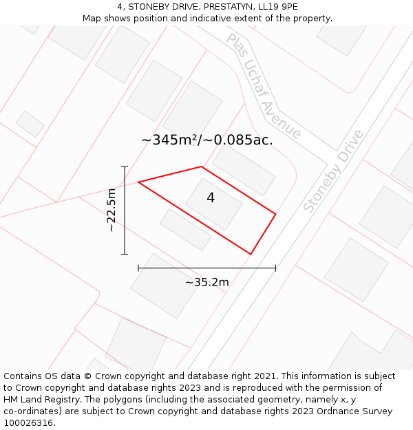 4, STONEBY DRIVE, PRESTATYN, LL19 9PE: Plot and title map