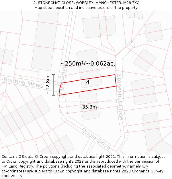 4, STONECHAT CLOSE, WORSLEY, MANCHESTER, M28 7XQ: Plot and title map