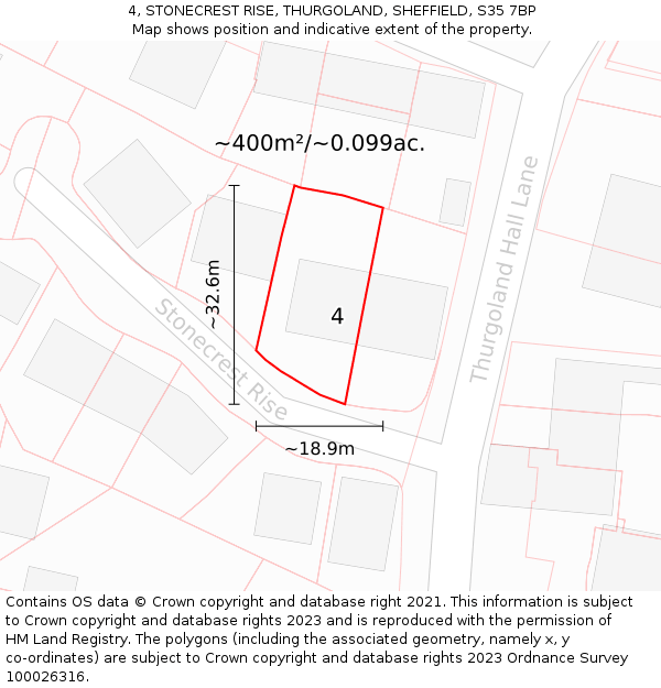 4, STONECREST RISE, THURGOLAND, SHEFFIELD, S35 7BP: Plot and title map