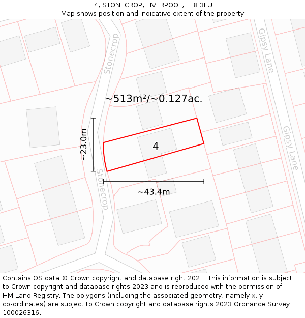 4, STONECROP, LIVERPOOL, L18 3LU: Plot and title map
