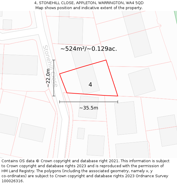 4, STONEHILL CLOSE, APPLETON, WARRINGTON, WA4 5QD: Plot and title map