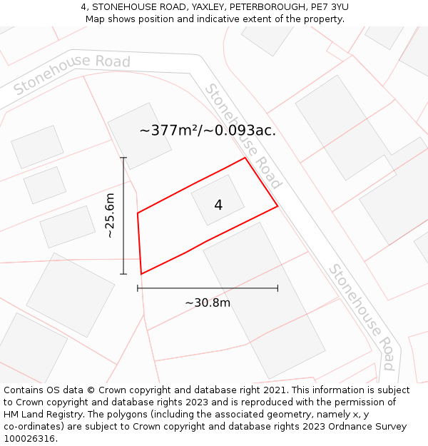 4, STONEHOUSE ROAD, YAXLEY, PETERBOROUGH, PE7 3YU: Plot and title map