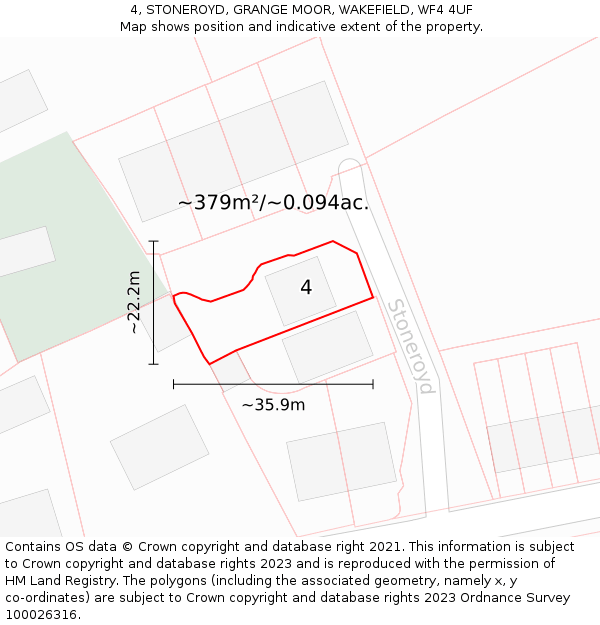 4, STONEROYD, GRANGE MOOR, WAKEFIELD, WF4 4UF: Plot and title map