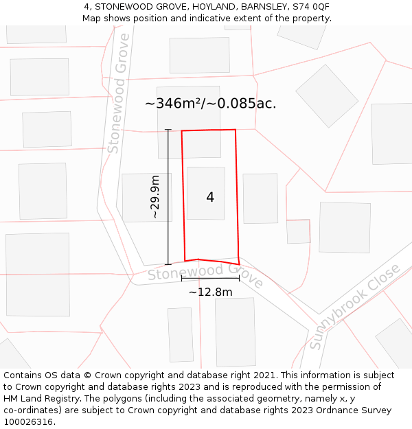 4, STONEWOOD GROVE, HOYLAND, BARNSLEY, S74 0QF: Plot and title map