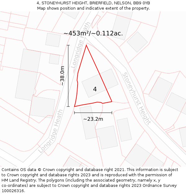4, STONEYHURST HEIGHT, BRIERFIELD, NELSON, BB9 0YB: Plot and title map
