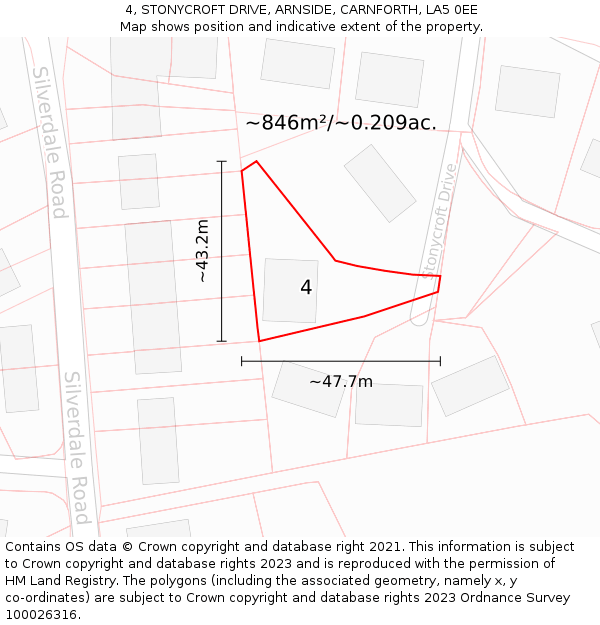 4, STONYCROFT DRIVE, ARNSIDE, CARNFORTH, LA5 0EE: Plot and title map