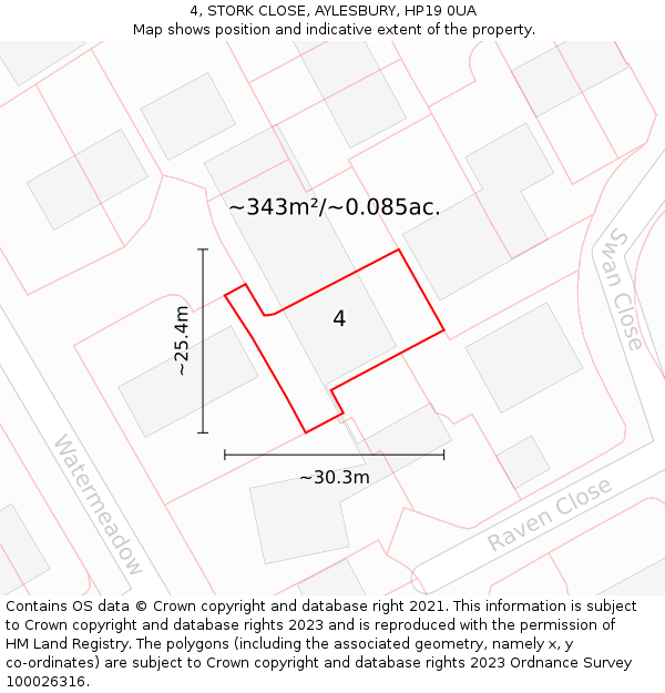 4, STORK CLOSE, AYLESBURY, HP19 0UA: Plot and title map