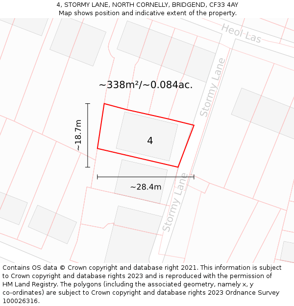 4, STORMY LANE, NORTH CORNELLY, BRIDGEND, CF33 4AY: Plot and title map