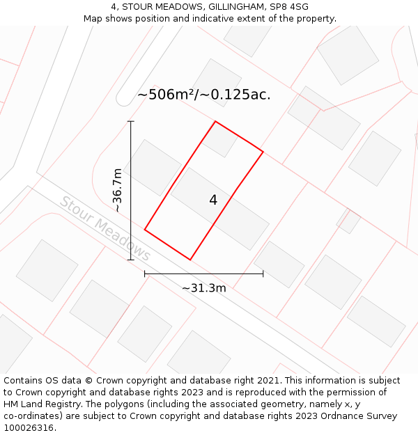 4, STOUR MEADOWS, GILLINGHAM, SP8 4SG: Plot and title map