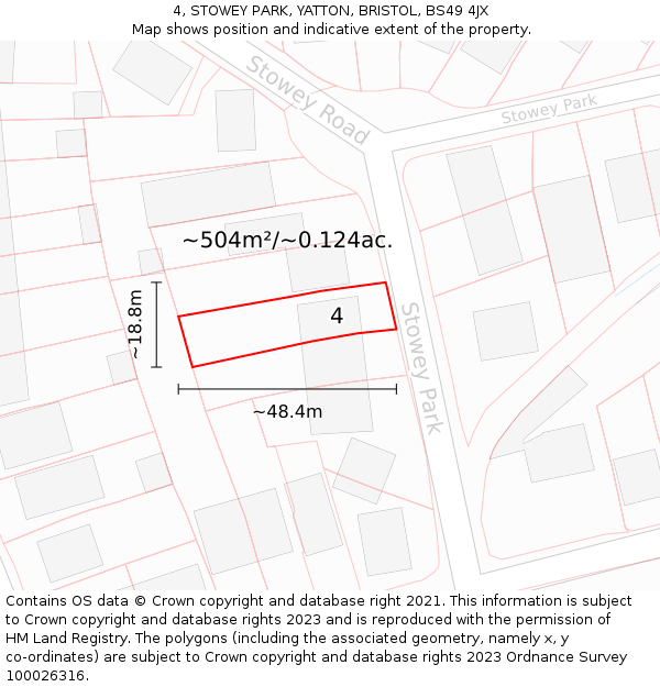4, STOWEY PARK, YATTON, BRISTOL, BS49 4JX: Plot and title map
