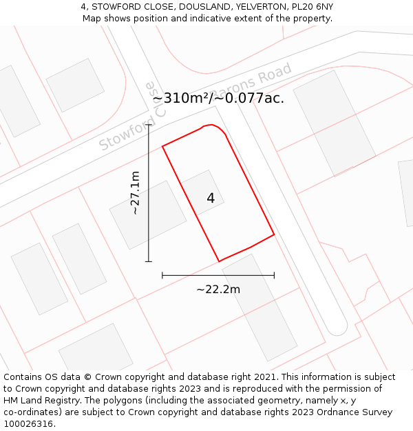 4, STOWFORD CLOSE, DOUSLAND, YELVERTON, PL20 6NY: Plot and title map