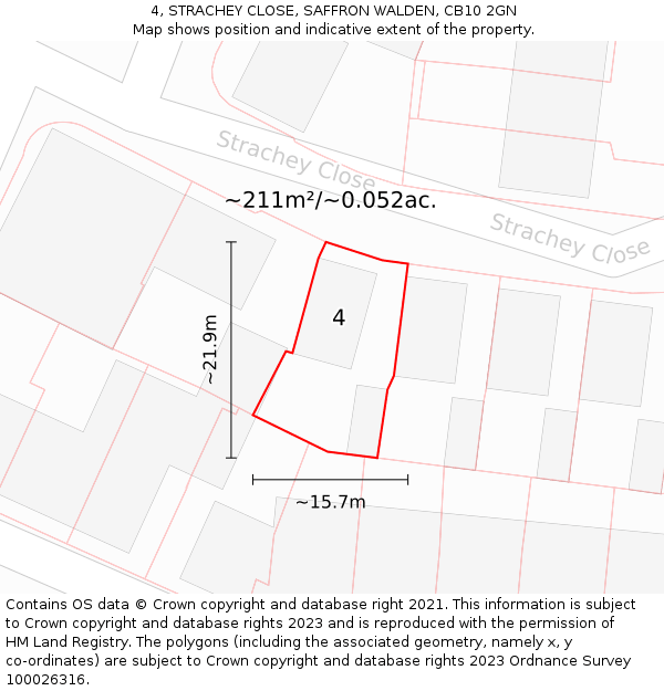 4, STRACHEY CLOSE, SAFFRON WALDEN, CB10 2GN: Plot and title map