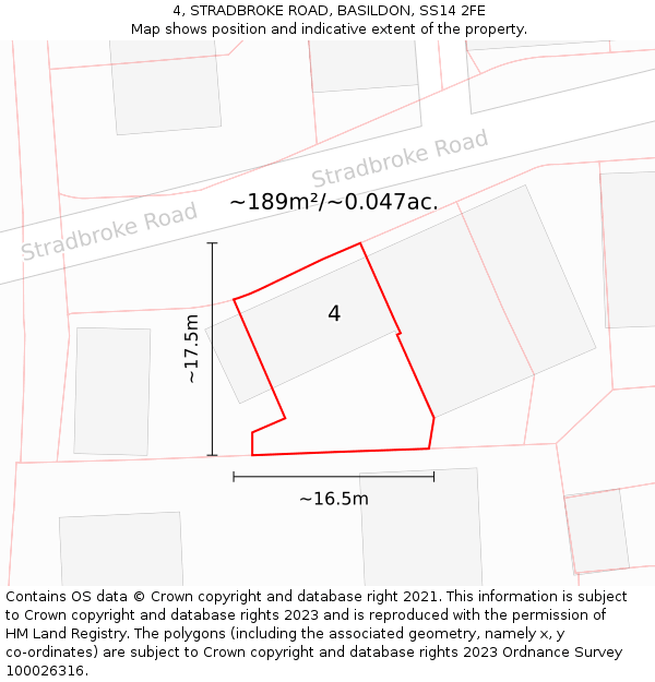 4, STRADBROKE ROAD, BASILDON, SS14 2FE: Plot and title map
