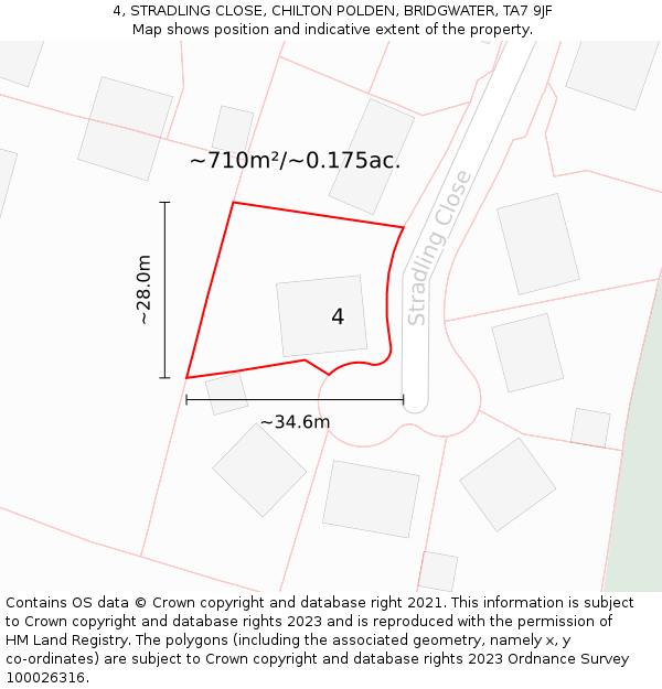 4, STRADLING CLOSE, CHILTON POLDEN, BRIDGWATER, TA7 9JF: Plot and title map