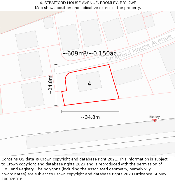 4, STRATFORD HOUSE AVENUE, BROMLEY, BR1 2WE: Plot and title map