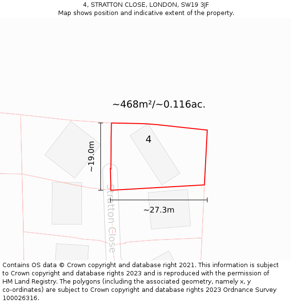4, STRATTON CLOSE, LONDON, SW19 3JF: Plot and title map