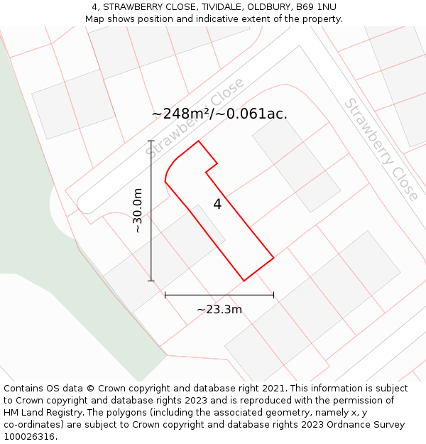4, STRAWBERRY CLOSE, TIVIDALE, OLDBURY, B69 1NU: Plot and title map