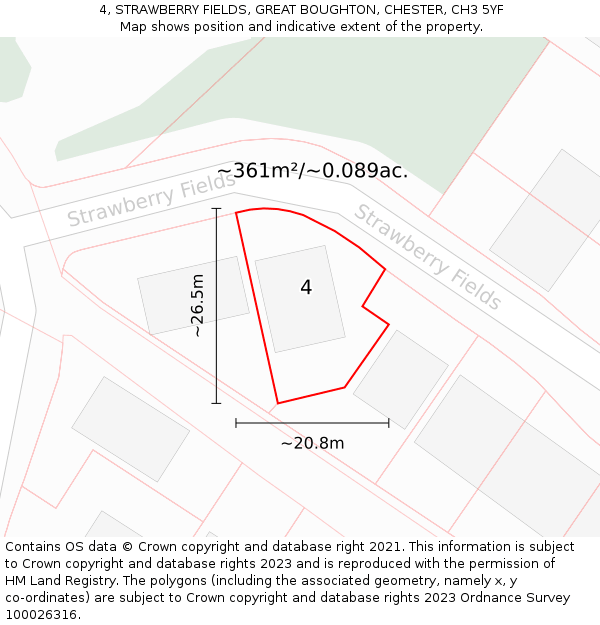 4, STRAWBERRY FIELDS, GREAT BOUGHTON, CHESTER, CH3 5YF: Plot and title map