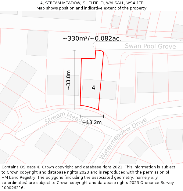 4, STREAM MEADOW, SHELFIELD, WALSALL, WS4 1TB: Plot and title map