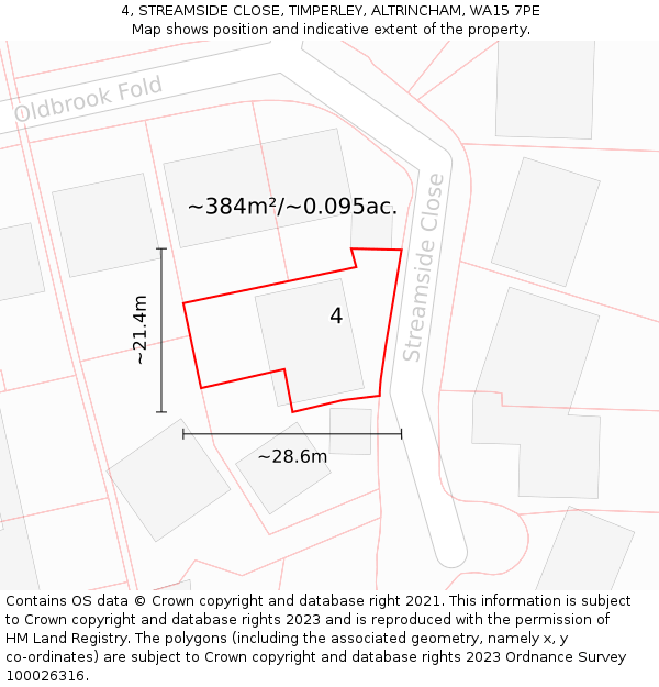 4, STREAMSIDE CLOSE, TIMPERLEY, ALTRINCHAM, WA15 7PE: Plot and title map