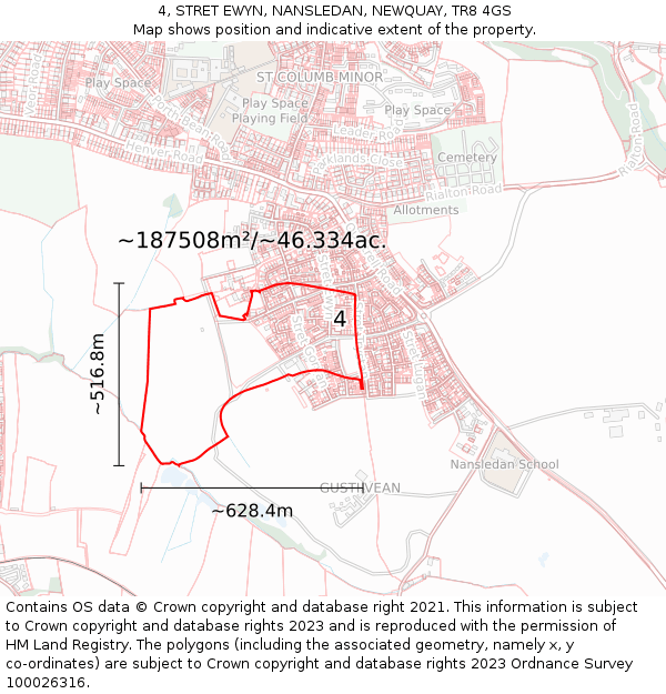 4, STRET EWYN, NANSLEDAN, NEWQUAY, TR8 4GS: Plot and title map
