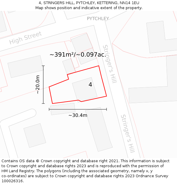 4, STRINGERS HILL, PYTCHLEY, KETTERING, NN14 1EU: Plot and title map