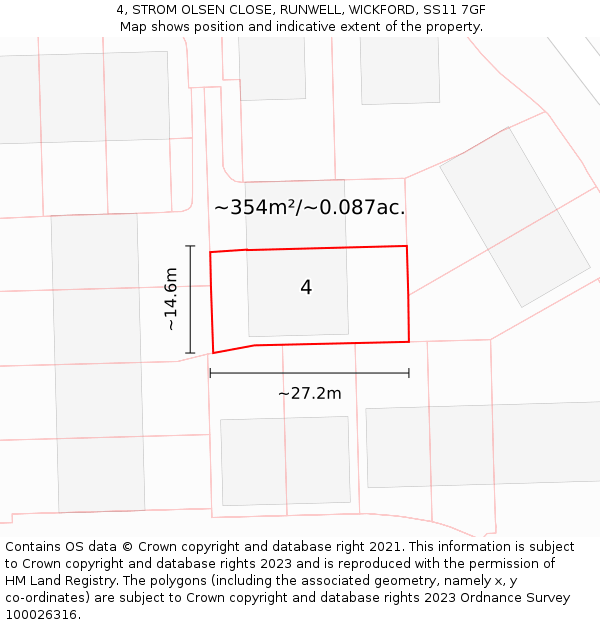 4, STROM OLSEN CLOSE, RUNWELL, WICKFORD, SS11 7GF: Plot and title map