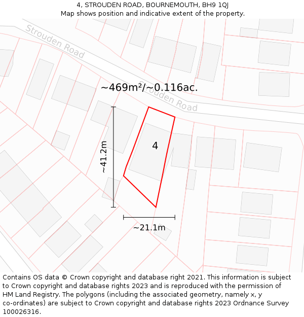 4, STROUDEN ROAD, BOURNEMOUTH, BH9 1QJ: Plot and title map