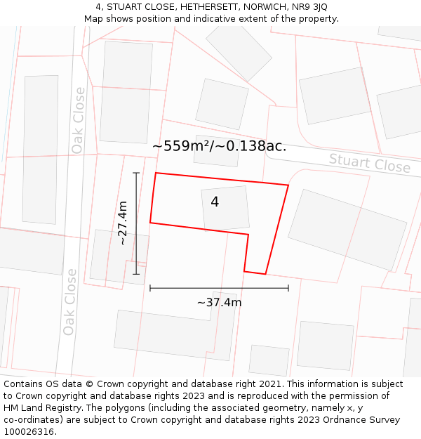 4, STUART CLOSE, HETHERSETT, NORWICH, NR9 3JQ: Plot and title map