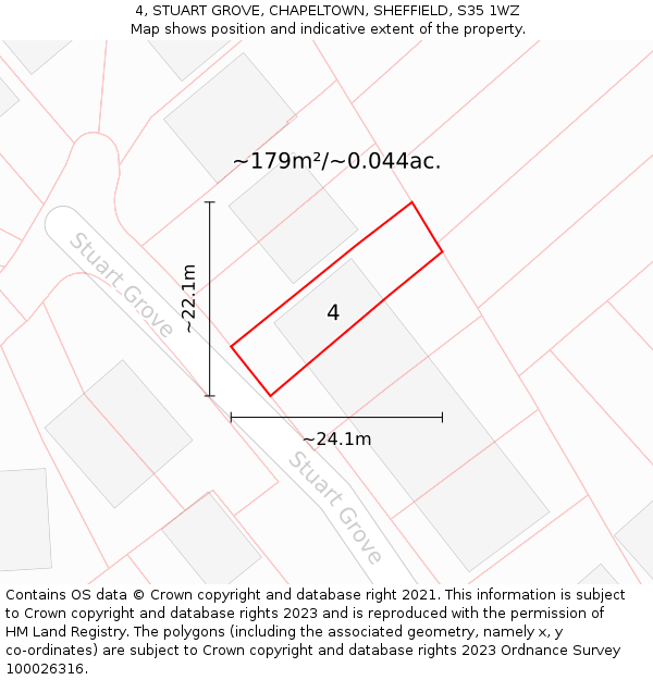 4, STUART GROVE, CHAPELTOWN, SHEFFIELD, S35 1WZ: Plot and title map