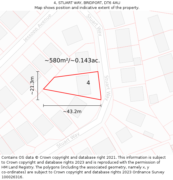 4, STUART WAY, BRIDPORT, DT6 4AU: Plot and title map