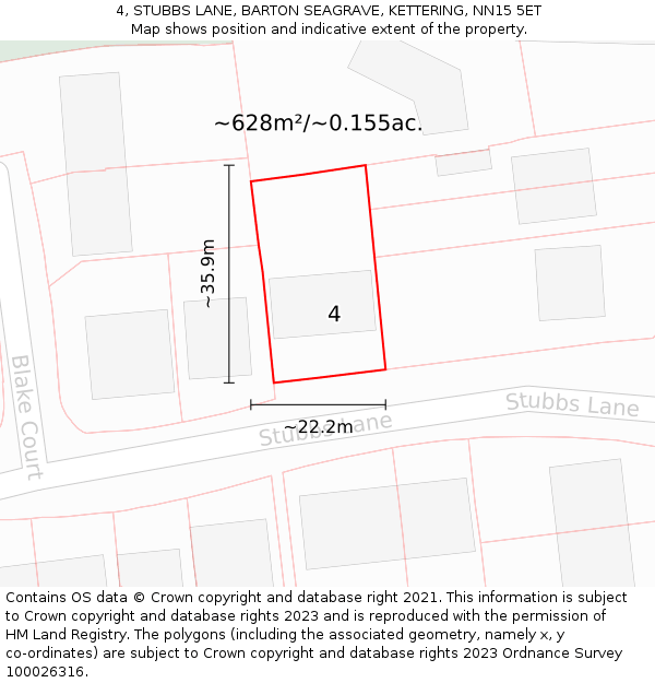4, STUBBS LANE, BARTON SEAGRAVE, KETTERING, NN15 5ET: Plot and title map