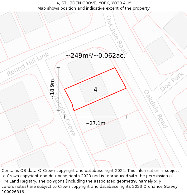 4, STUBDEN GROVE, YORK, YO30 4UY: Plot and title map